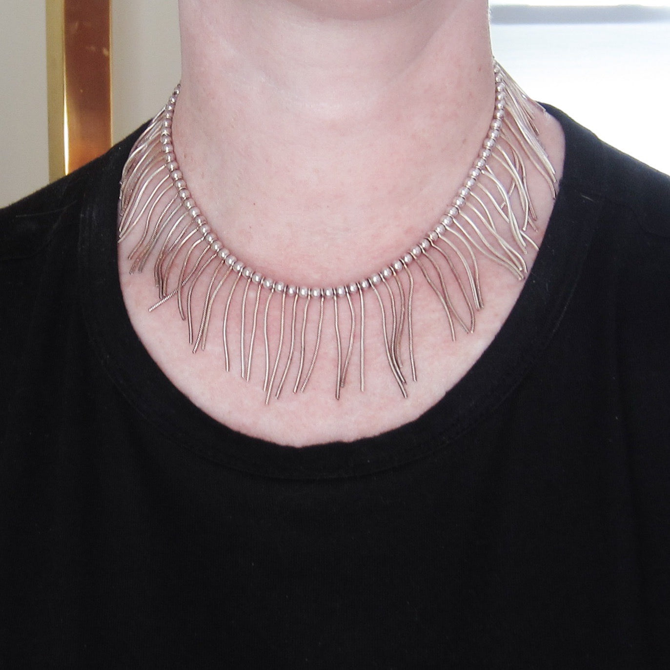 Post-Modern Fringe Necklace Sterling, Italy c. 1980