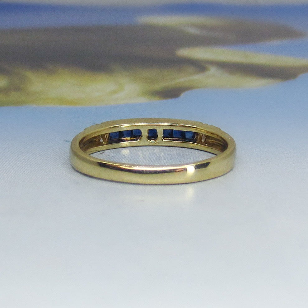 SOLD--Vintage Channel Set Sapphire and Diamond Band 14k c. 1990