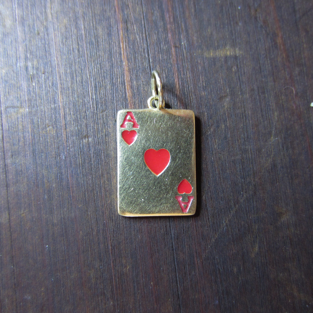 Enamel Ace of Hearts Charm 14k