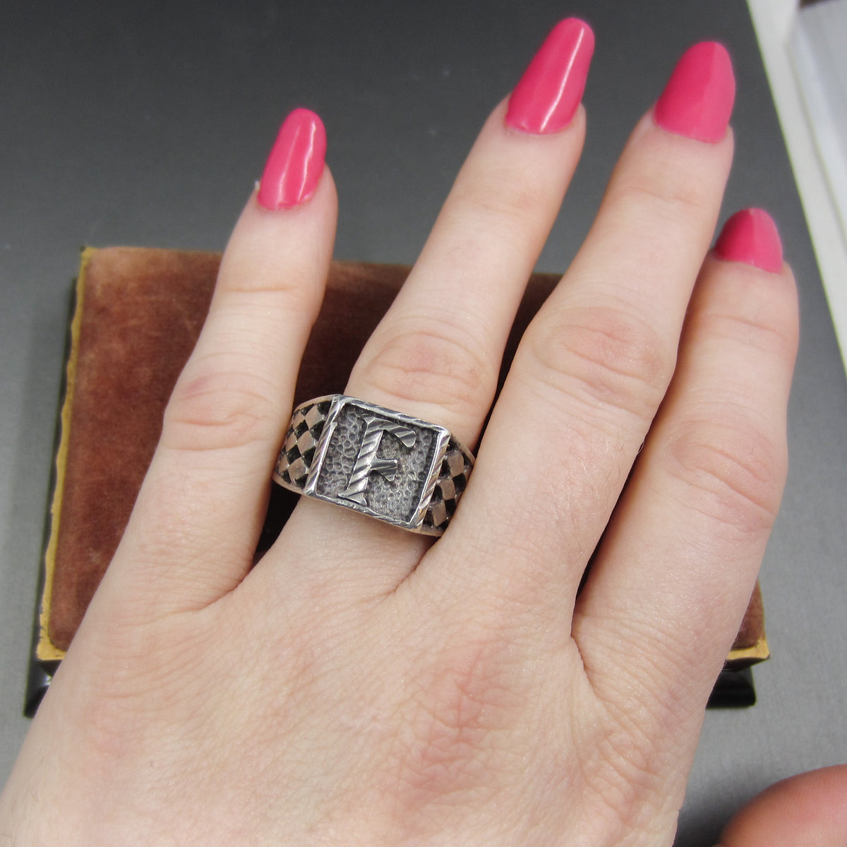 Vintage “F” Monogram Signet Ring Sterling