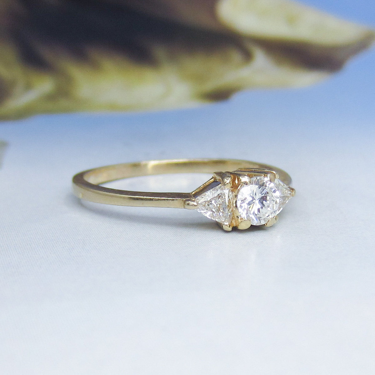Vintage Three Diamond Trilliant Engagement Ring 14k c. 1990