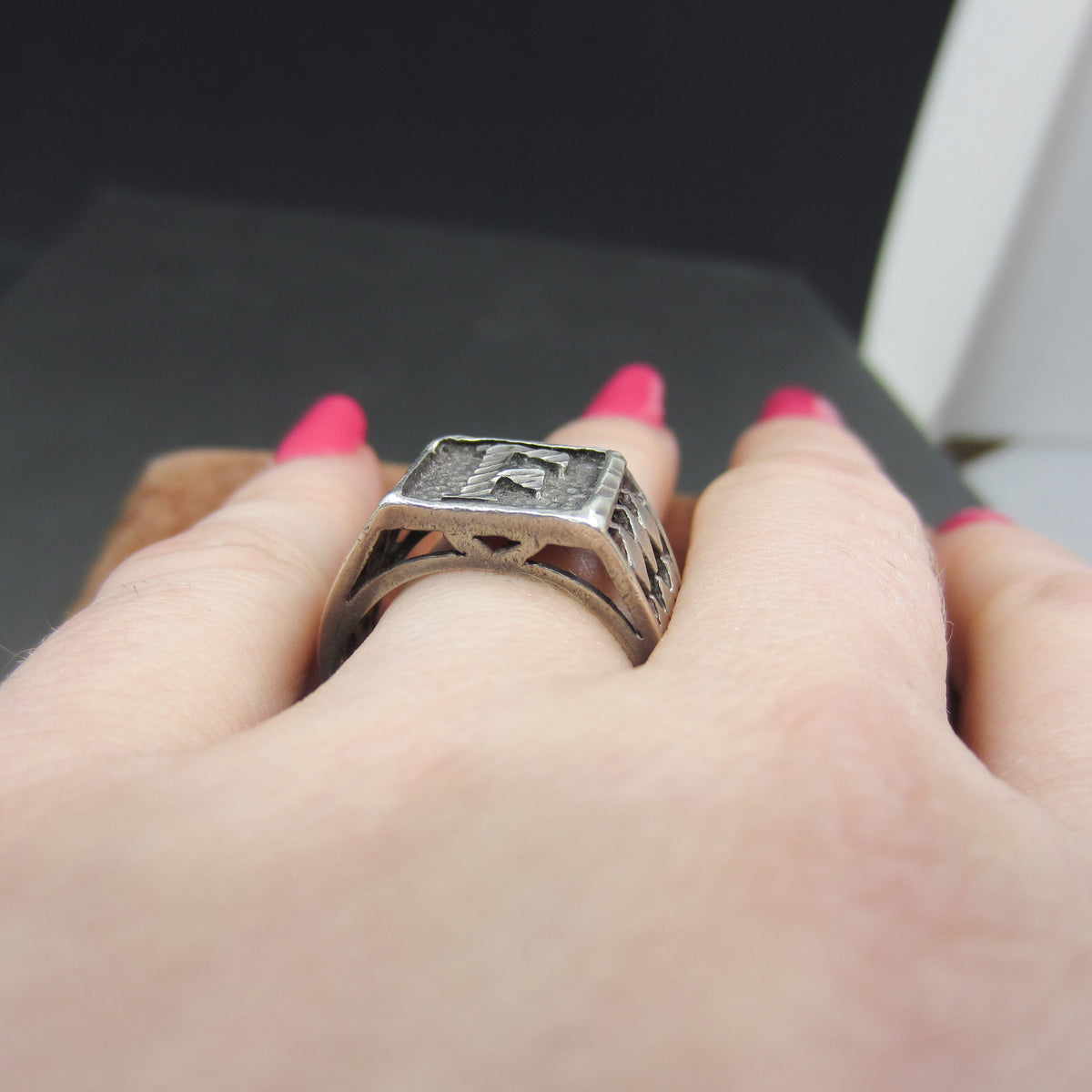 Vintage “F” Monogram Signet Ring Sterling