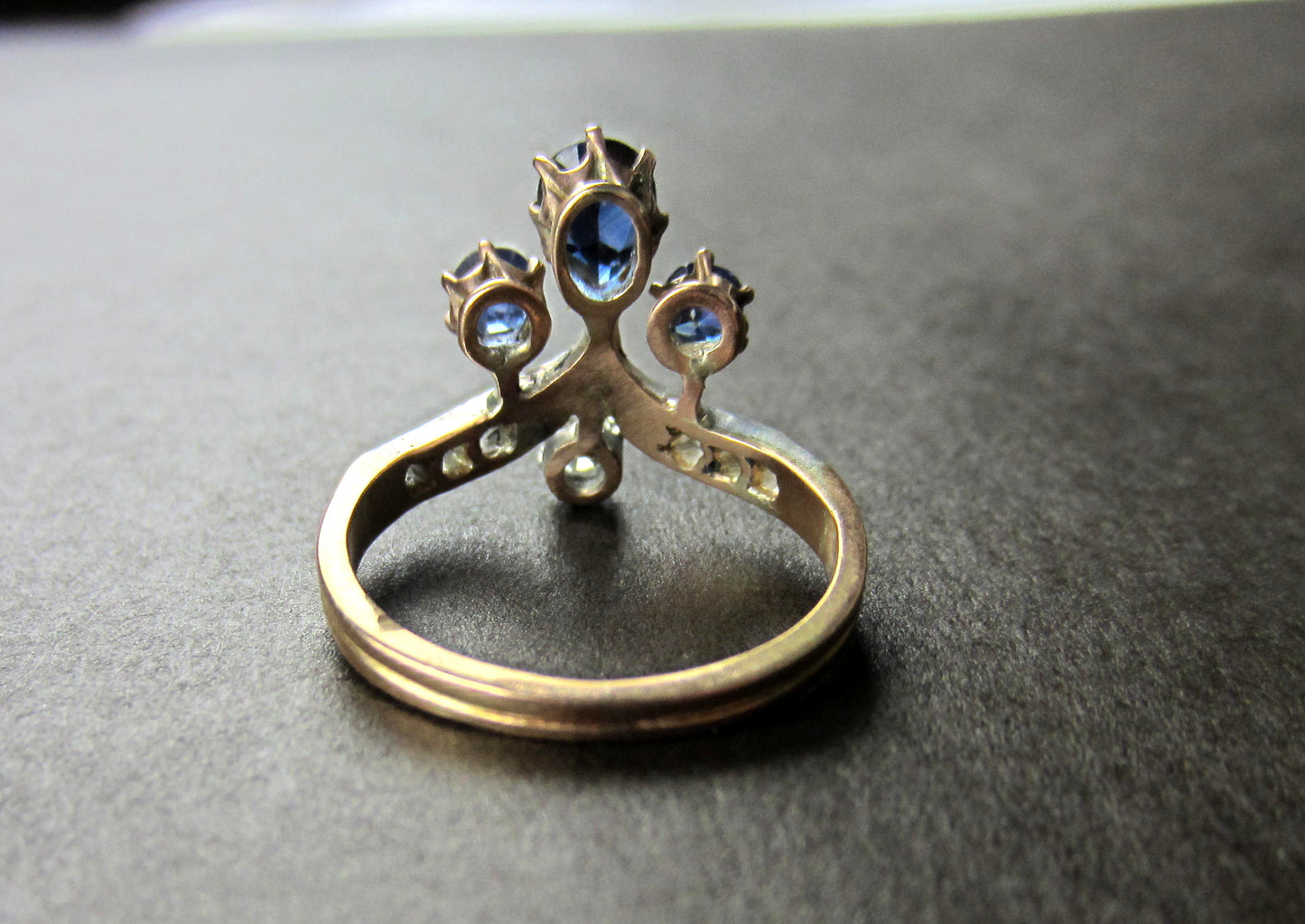 SOLD--Edwardian Sapphire and Diamond Tiara Ring Silver/14k c. 1900