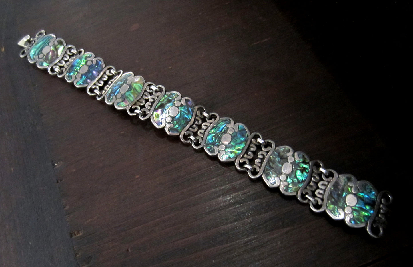 SOLD: Mid-Century Melesio Rodriguez Abalone Bracelet Sterling, Taxco Mexico c. 1950