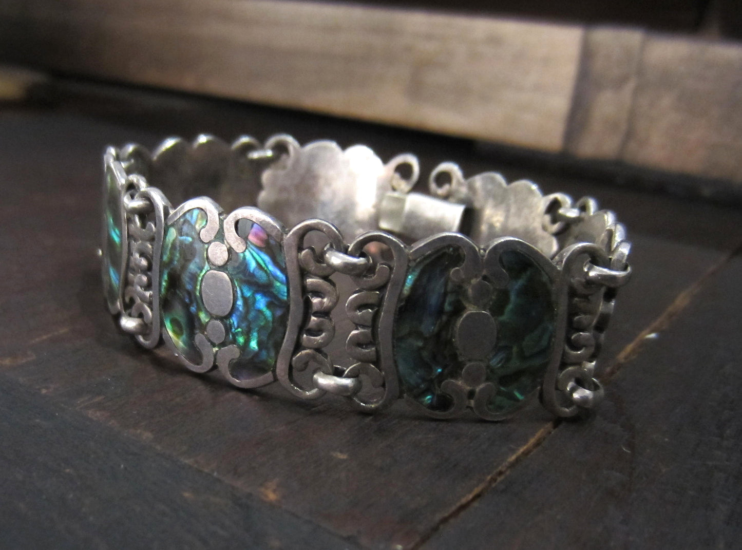 SOLD: Mid-Century Melesio Rodriguez Abalone Bracelet Sterling, Taxco Mexico c. 1950