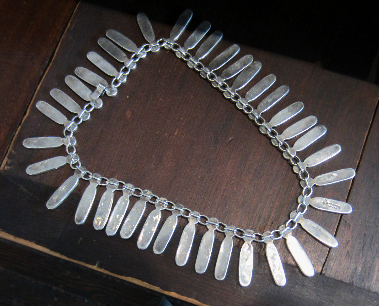 SOLD--Mid-Century Inlaid Abalone Collar Sterling, Taxco c. 1970