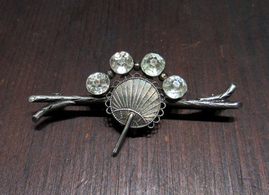 SOLD--Victorian Aesthetic Period Paste Fan Brooch Sterling c. 1890