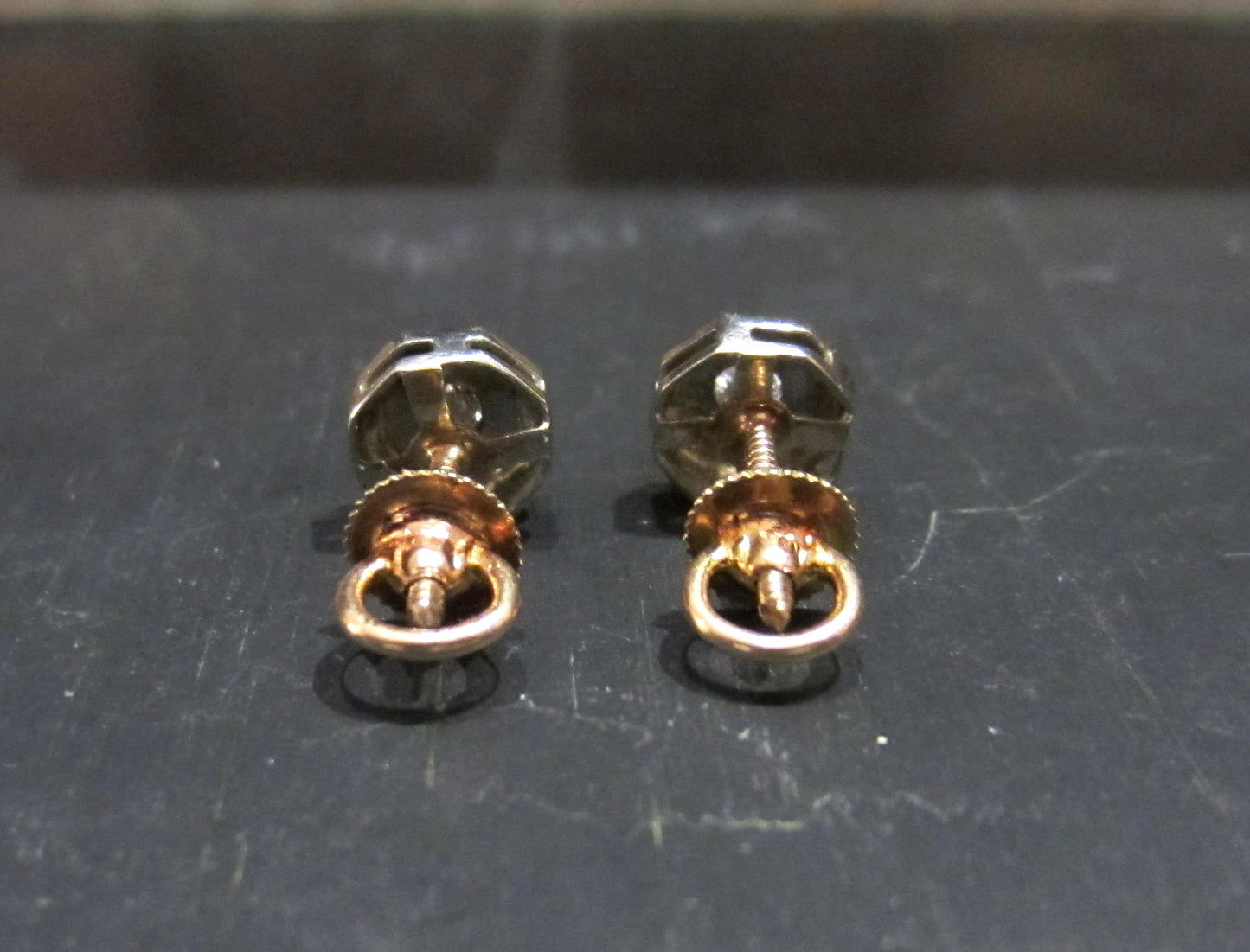 SOLD--Art Deco Old European Diamond Stud Earrings 14k c. 1930