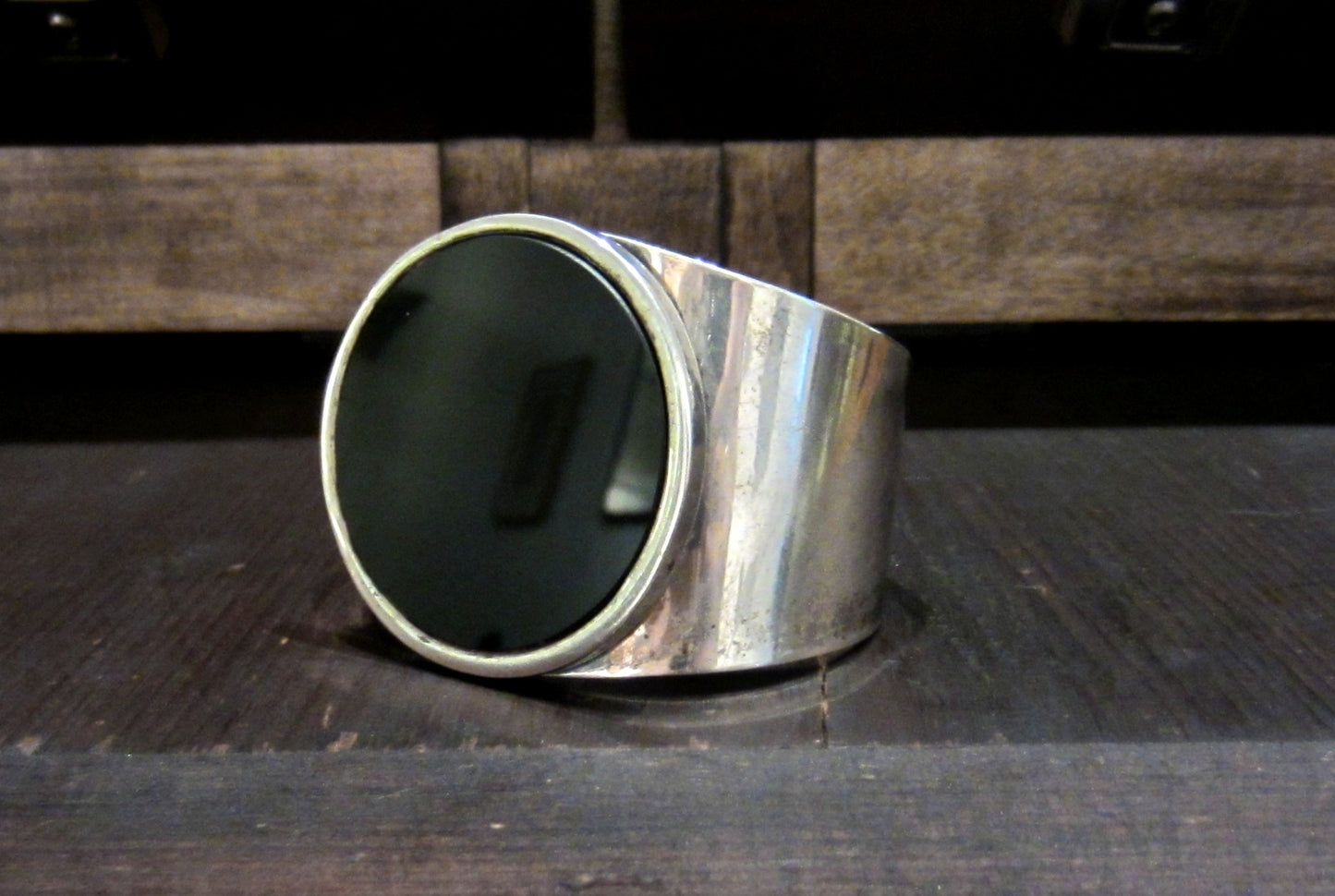 SOLD--Giant Modernist Onyx Cuff Sterling Silver c. 1970