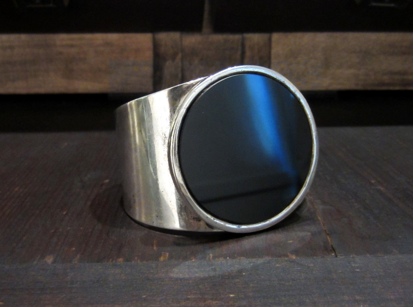 SOLD--Giant Modernist Onyx Cuff Sterling Silver c. 1970