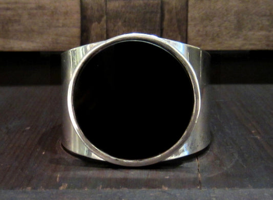 SOLD--Giant Modernist Onyx Cuff Sterling Silver c. 1970