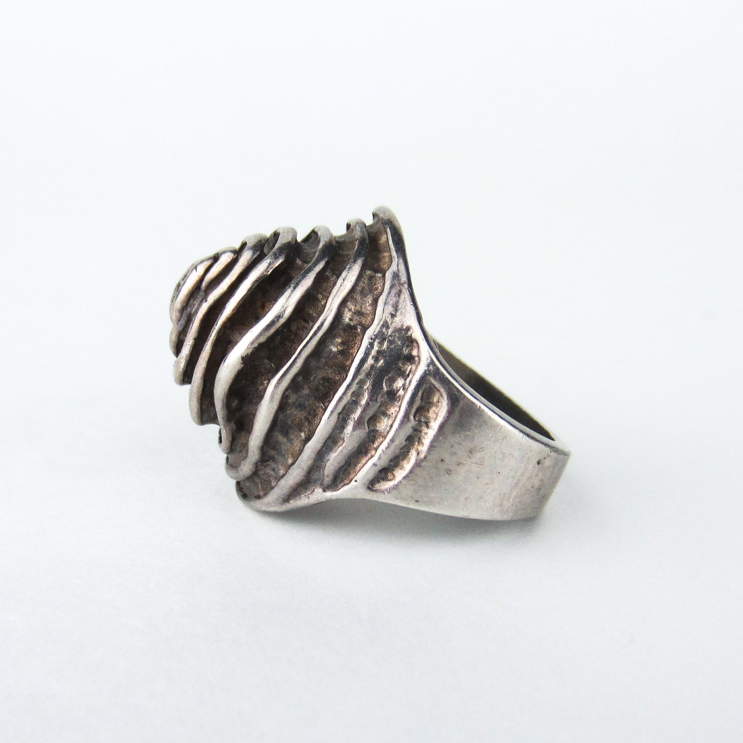 SOLD--Modernist Ridged Cone Ring Sterling Silver, Pauline Rader c. 1960