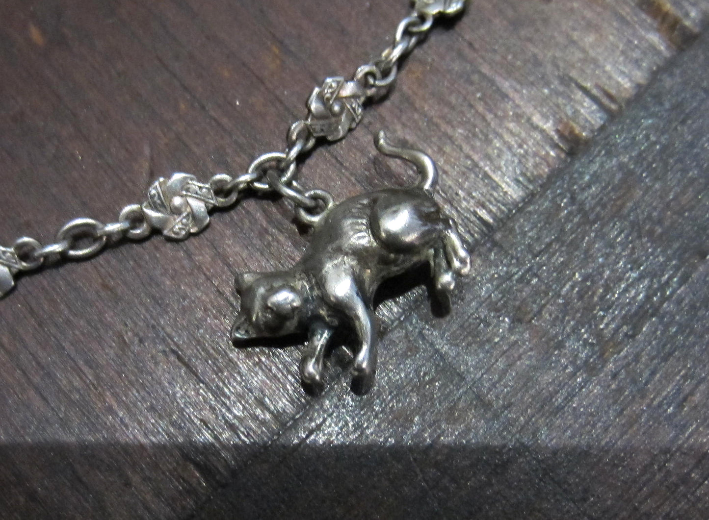 SOLD--Early Deco Animal Charm Necklace Sterling c. 1920