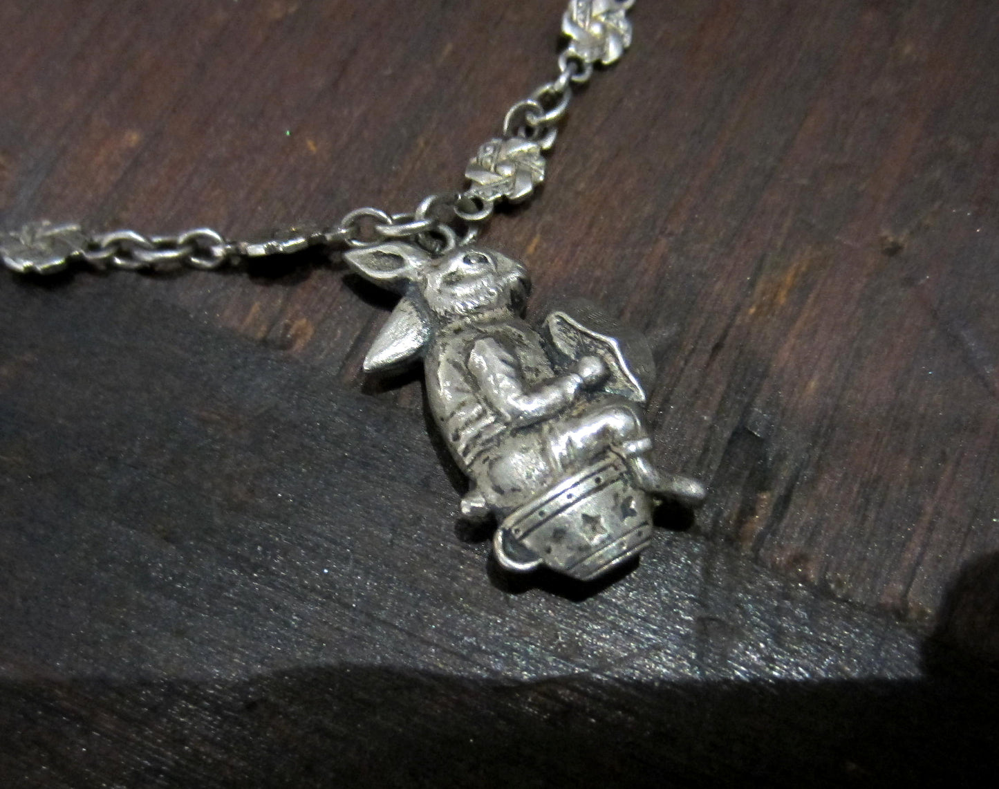 SOLD--Early Deco Animal Charm Necklace Sterling c. 1920