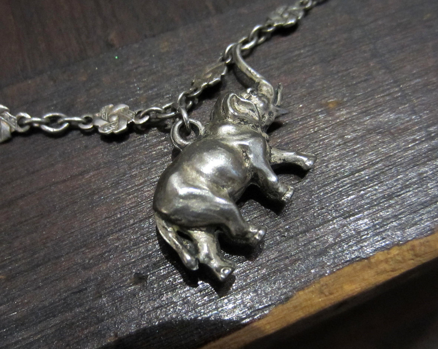 SOLD--Early Deco Animal Charm Necklace Sterling c. 1920