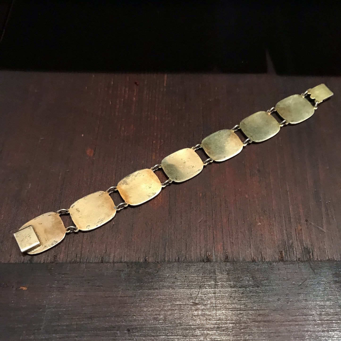 SOLD--Mid-Century Modernist Enamel Bracelet Gilt Sterling c. 1950