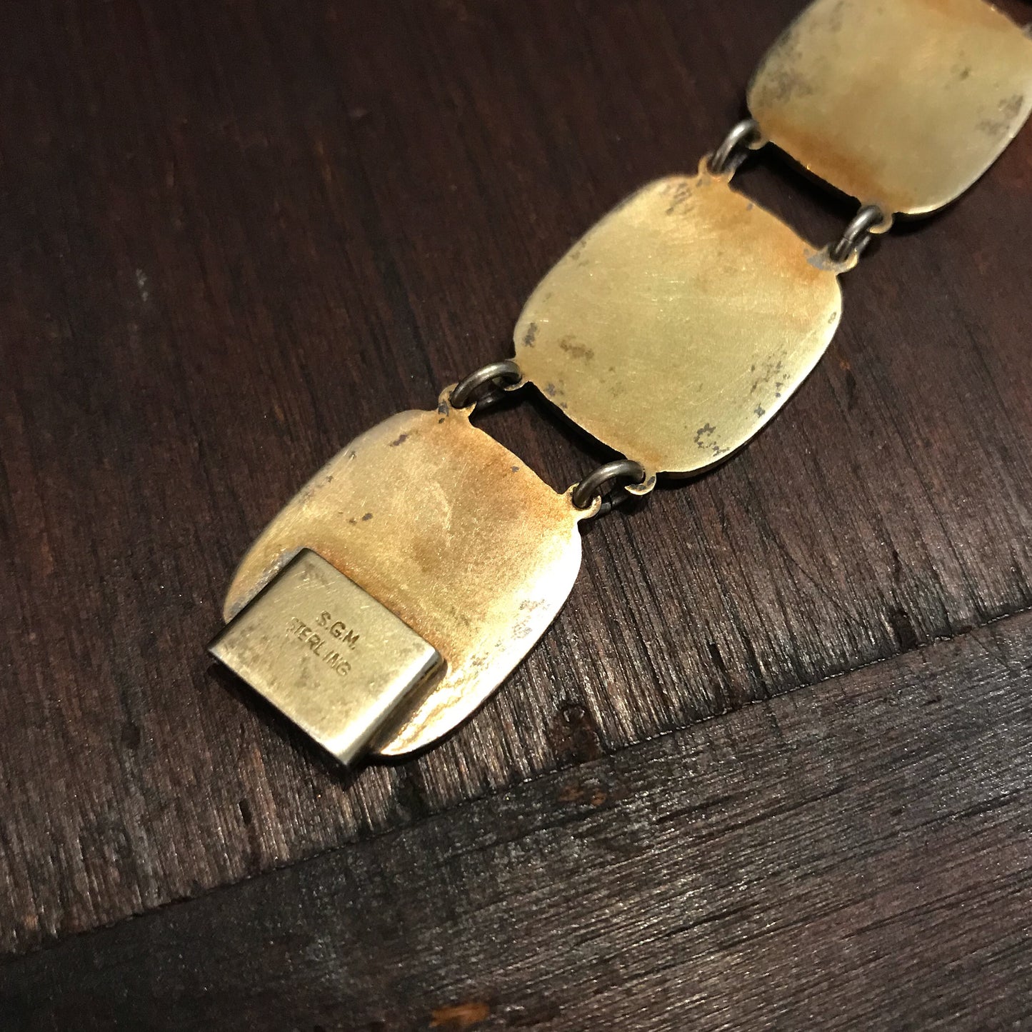 SOLD--Mid-Century Modernist Enamel Bracelet Gilt Sterling c. 1950