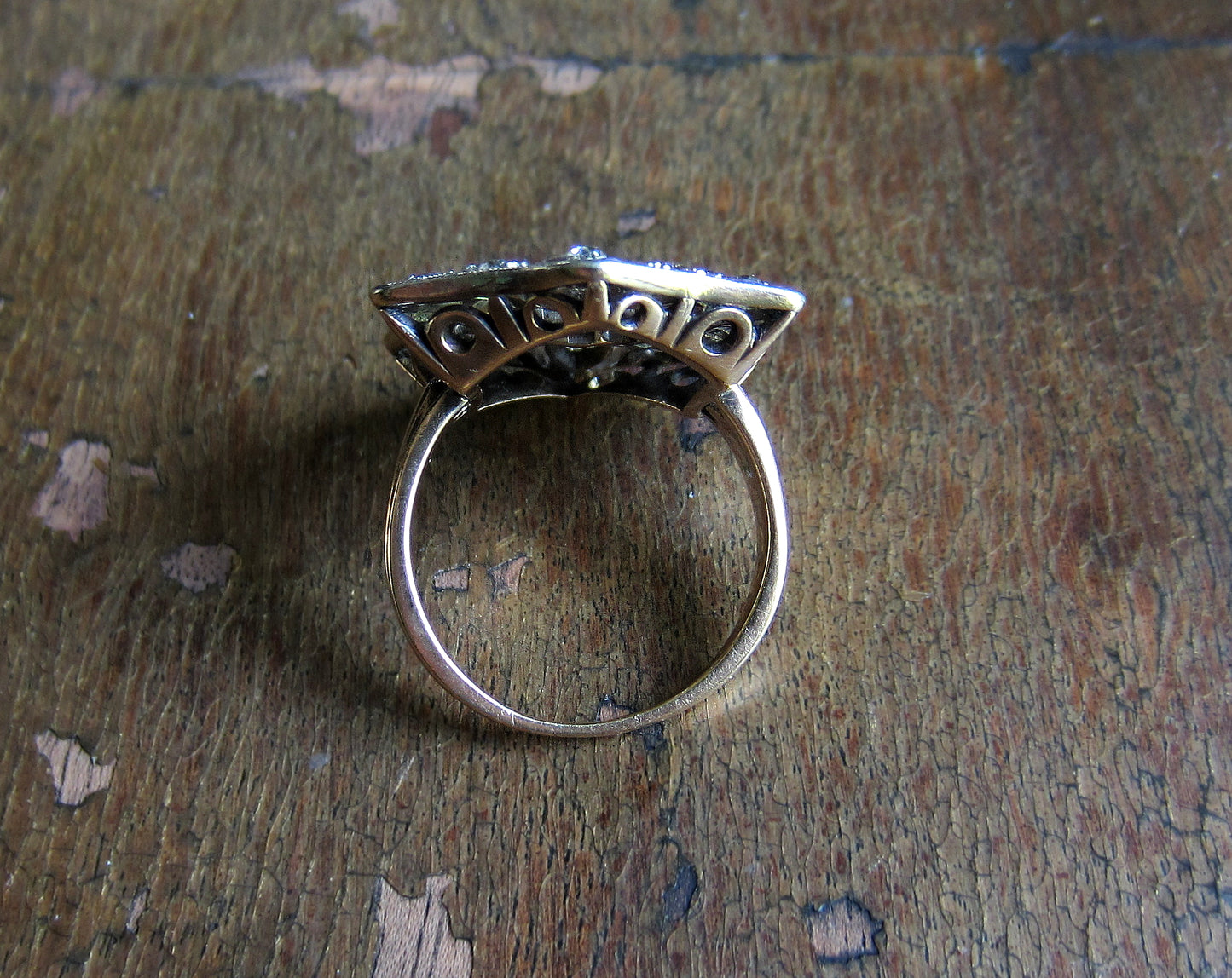 SOLD--Edwardian Old Mine Diamond Star Filigree Ring Plat/14k c. 1915