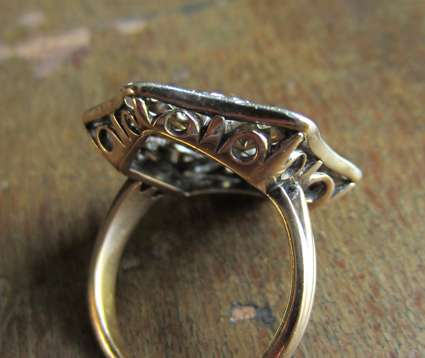 SOLD--Edwardian Old Mine Diamond Star Filigree Ring Plat/14k c. 1915