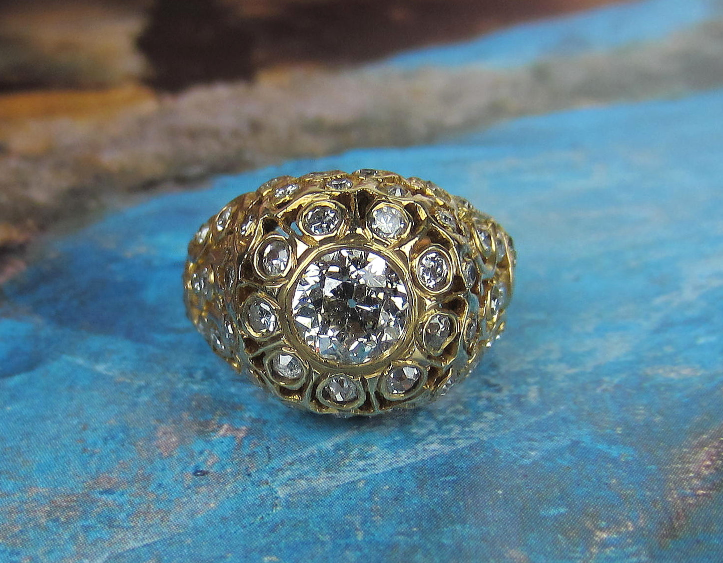 SOLD--Fabulous Victorian Old European Diamond Openwork Ring 14k c. 1900