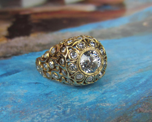 SOLD--Fabulous Victorian Old European Diamond Openwork Ring 14k c. 1900