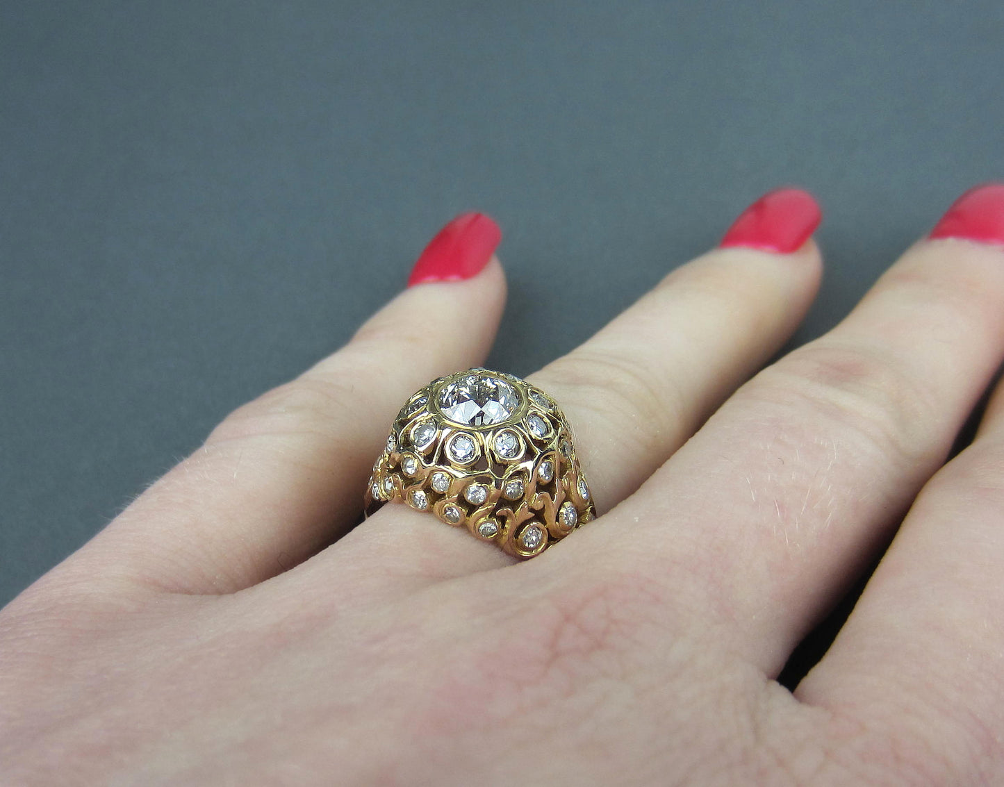 SOLD--Fabulous Victorian Old European Diamond Openwork Ring 14k c. 1900