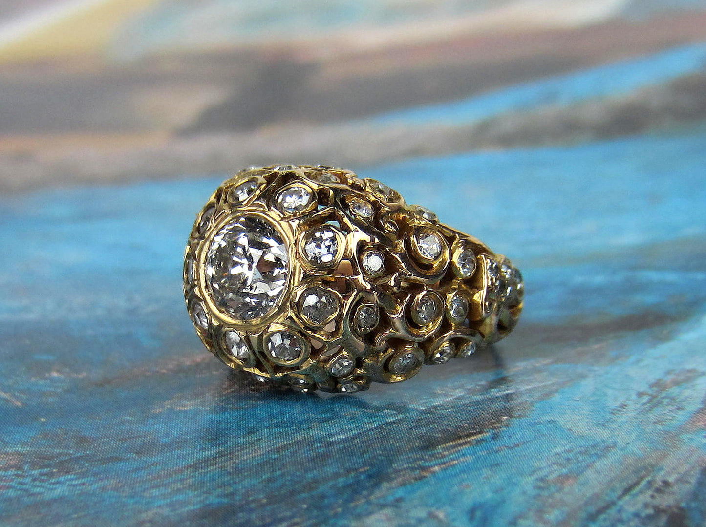 SOLD--Fabulous Victorian Old European Diamond Openwork Ring 14k c. 1900