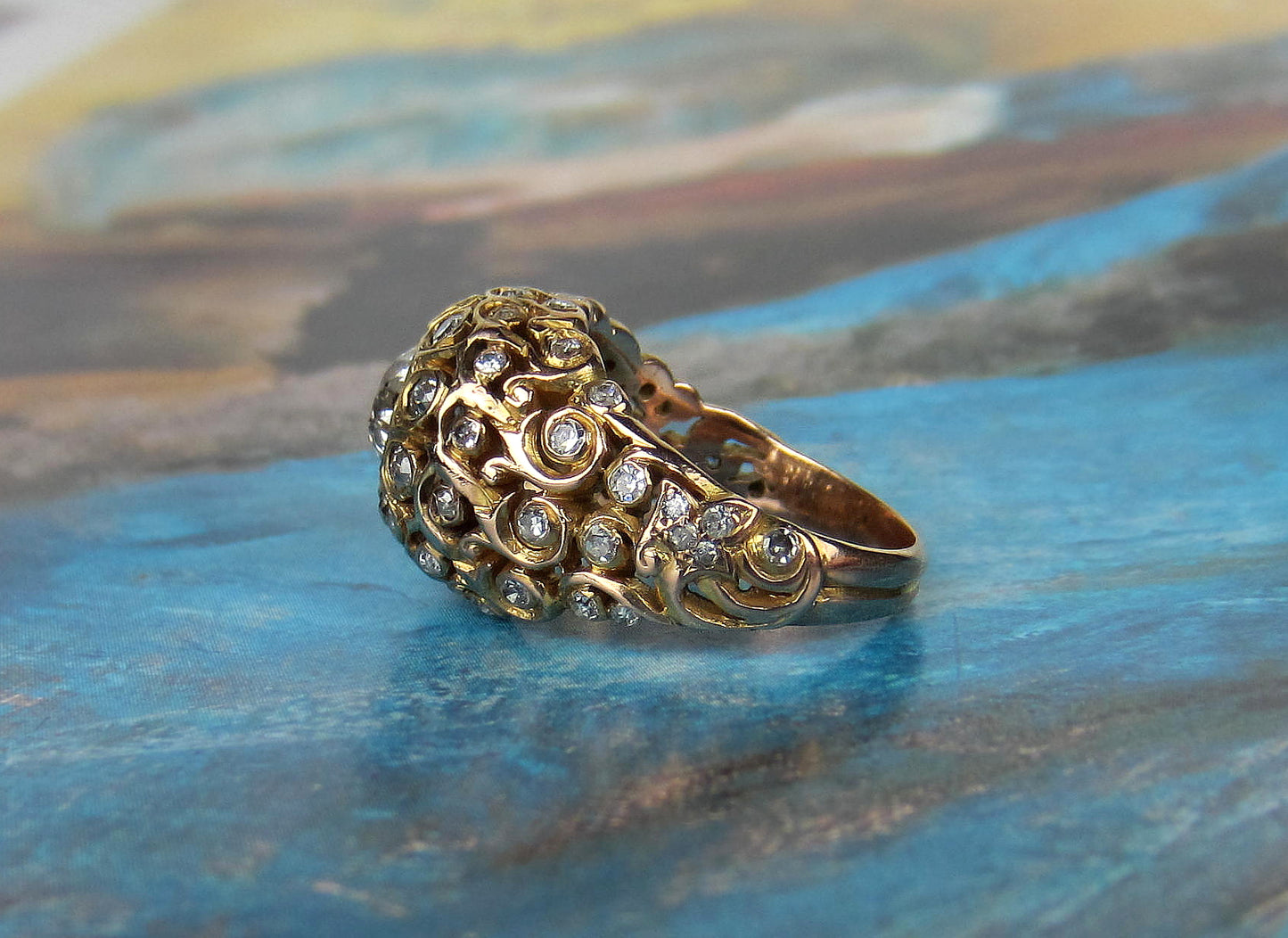 SOLD--Fabulous Victorian Old European Diamond Openwork Ring 14k c. 1900