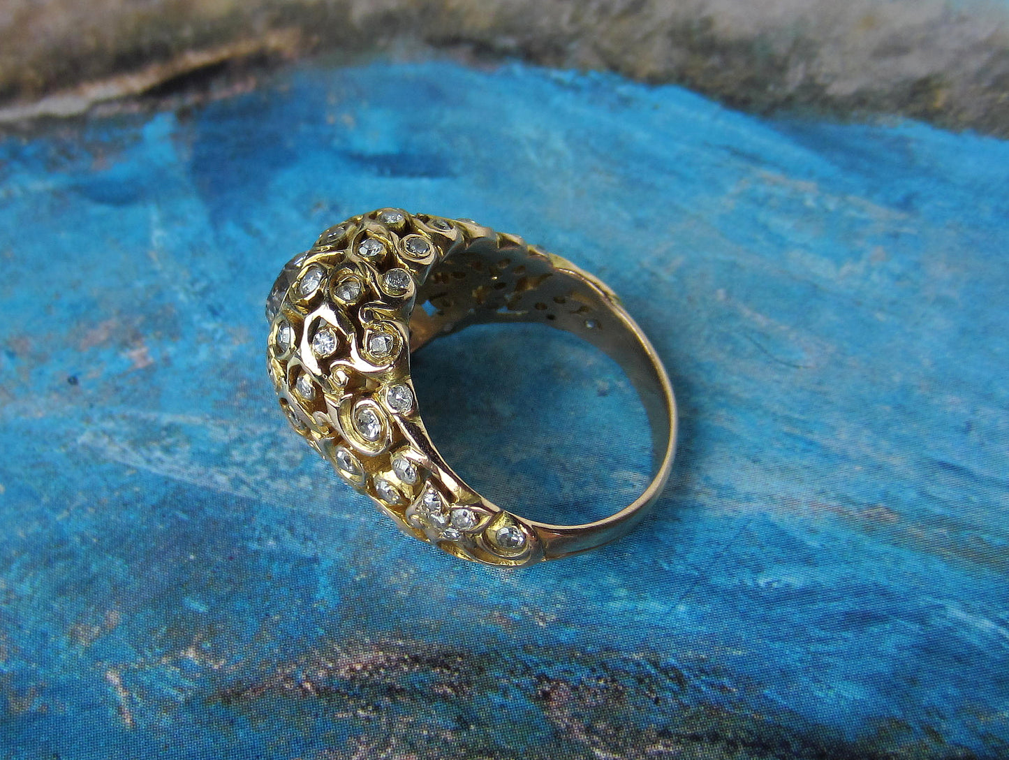 SOLD--Fabulous Victorian Old European Diamond Openwork Ring 14k c. 1900