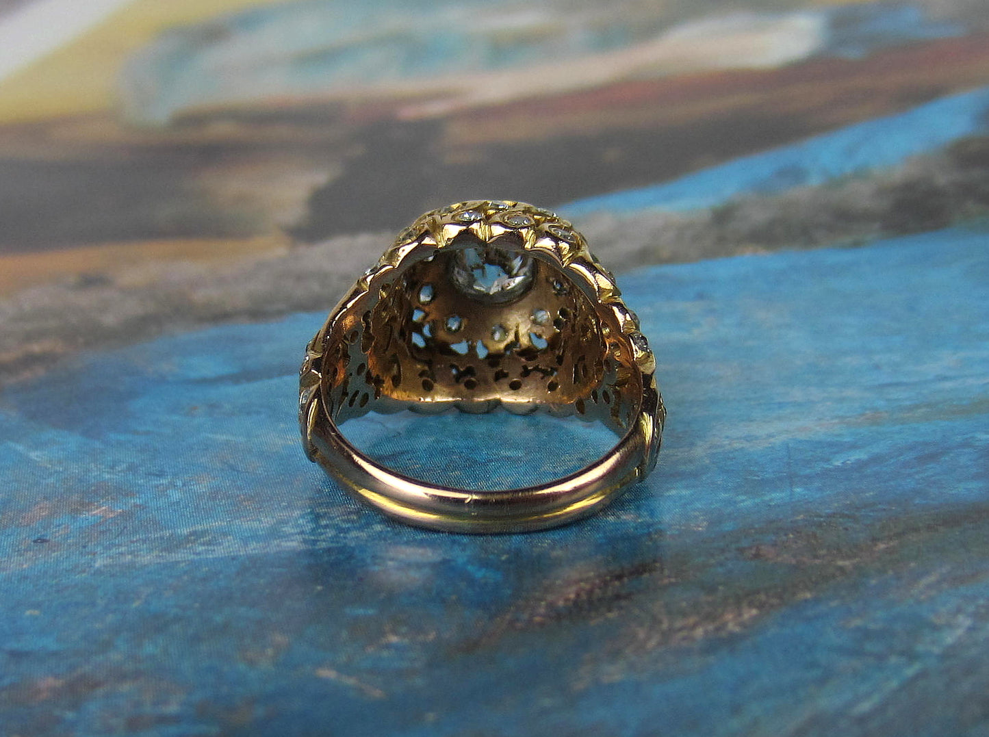 SOLD--Fabulous Victorian Old European Diamond Openwork Ring 14k c. 1900