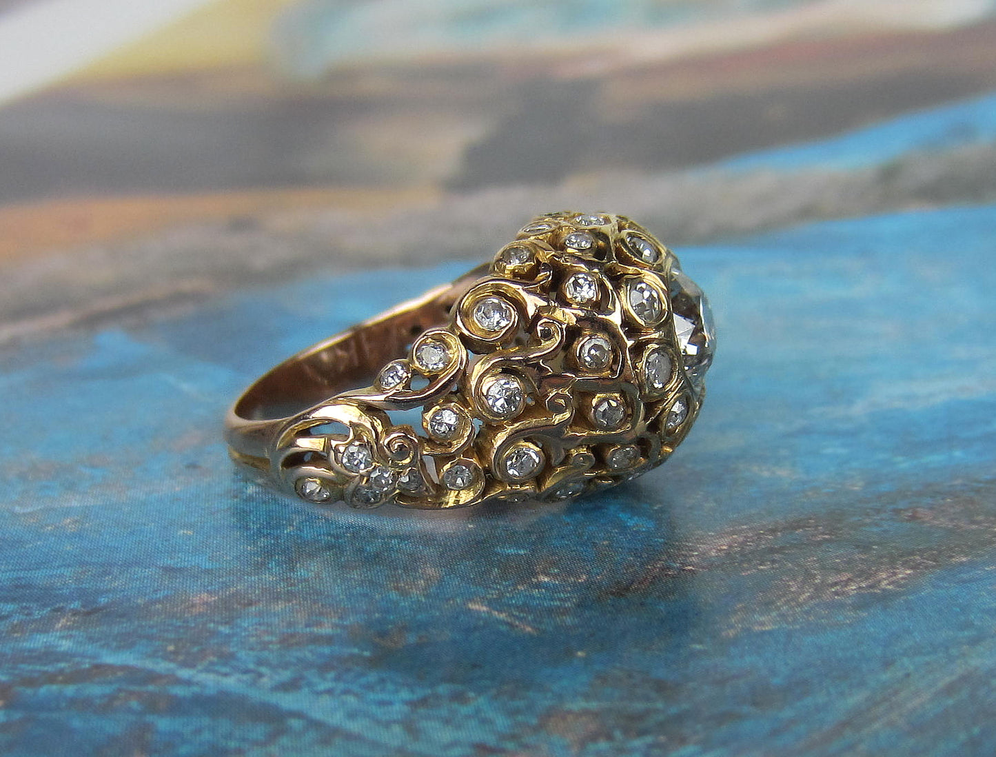 SOLD--Fabulous Victorian Old European Diamond Openwork Ring 14k c. 1900