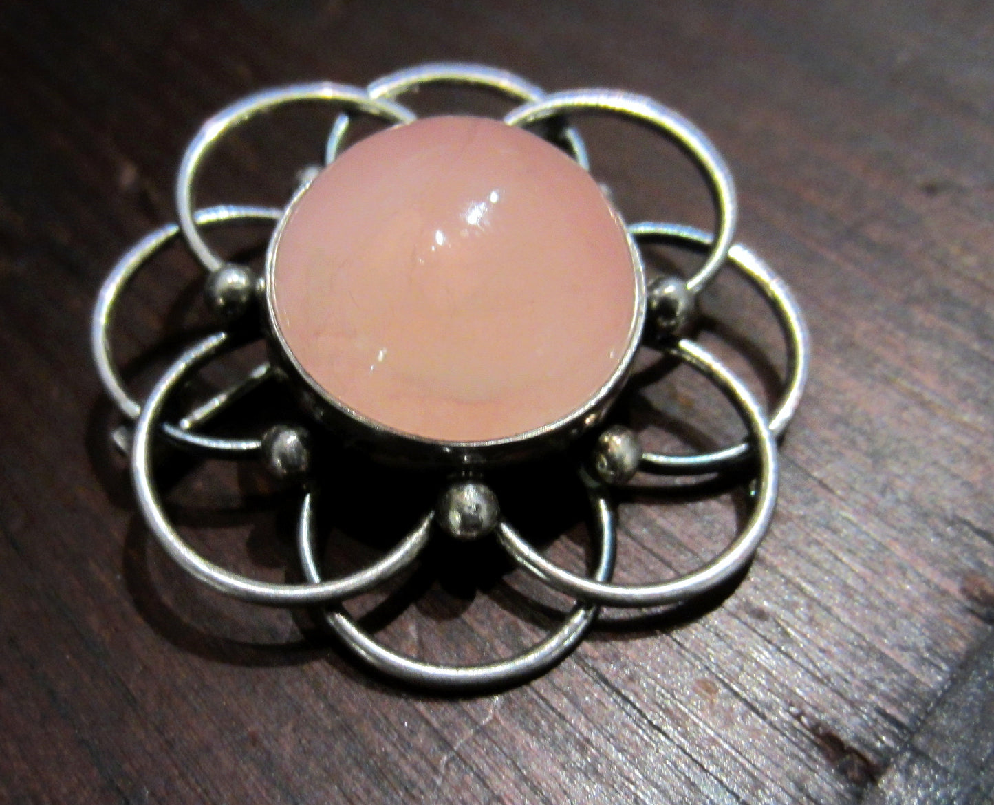 SOLD--Modernist Rose Quartz Brooch Sterling c. 1960