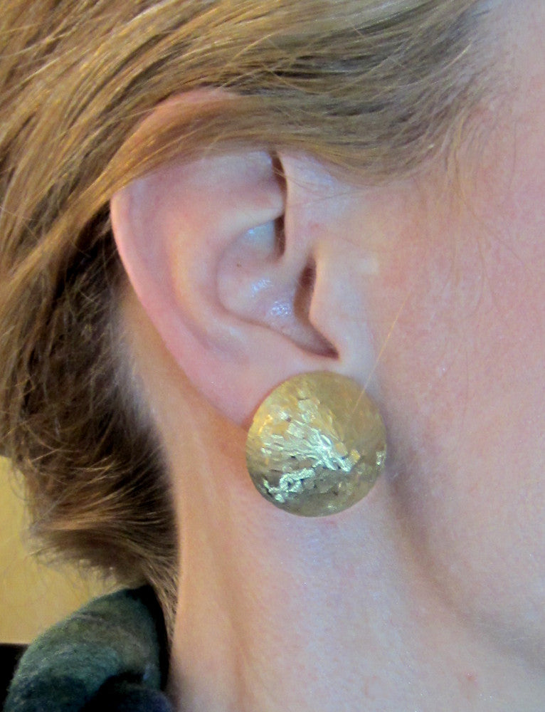 SOLD--Bold Mid-Century Textured Dome Earrings 14k, Italy c. 1960