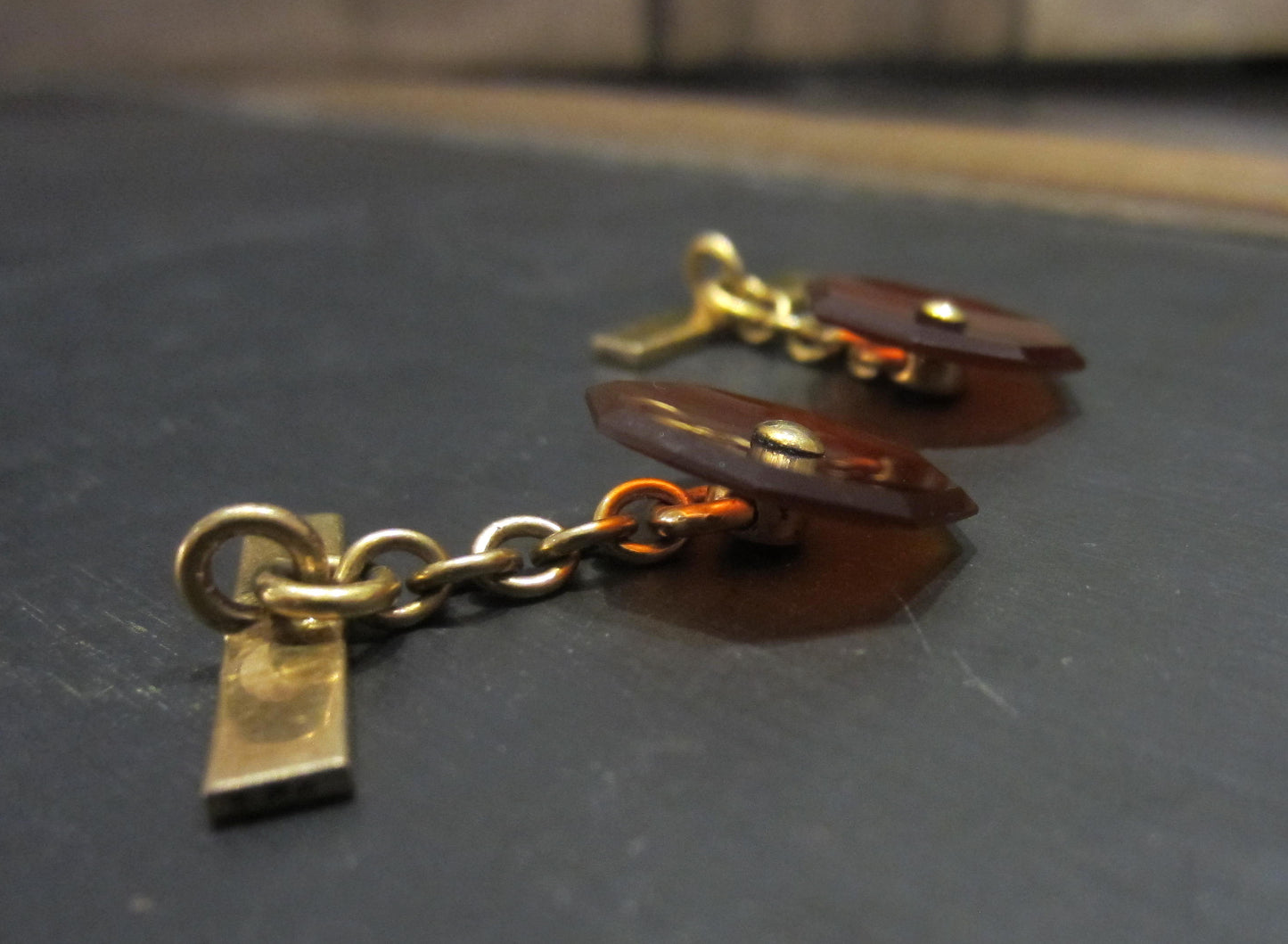 SOLD--Art Deco Carnelian Cufflinks Gold-filled c. 1930