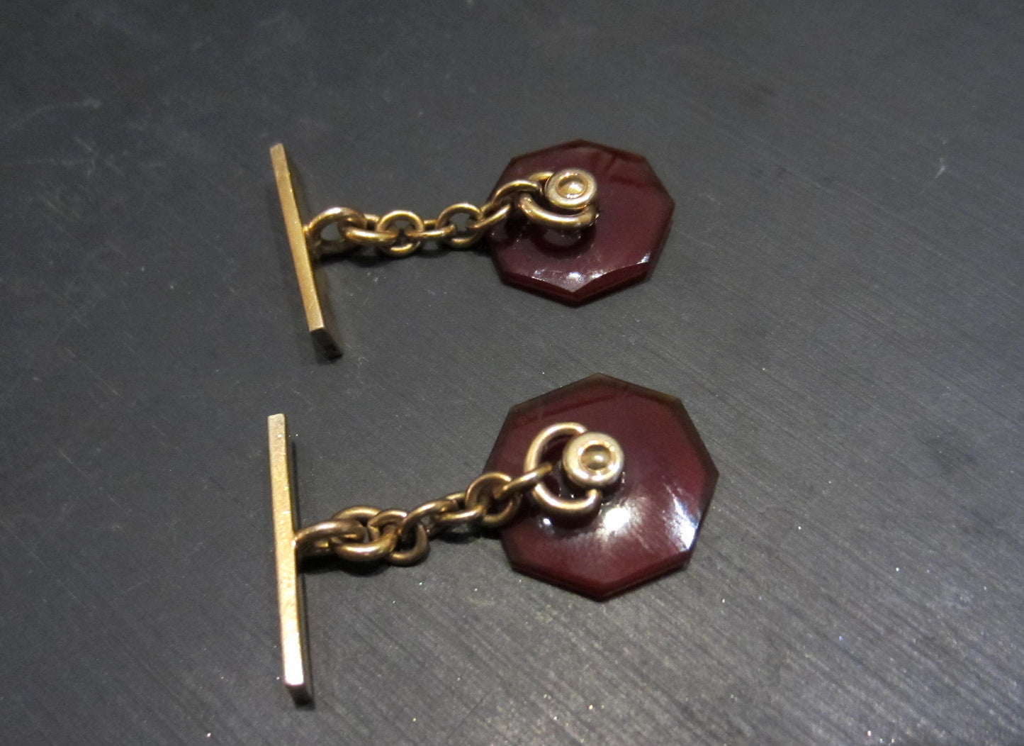 SOLD--Art Deco Carnelian Cufflinks Gold-filled c. 1930