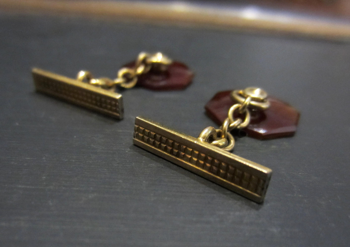 SOLD--Art Deco Carnelian Cufflinks Gold-filled c. 1930