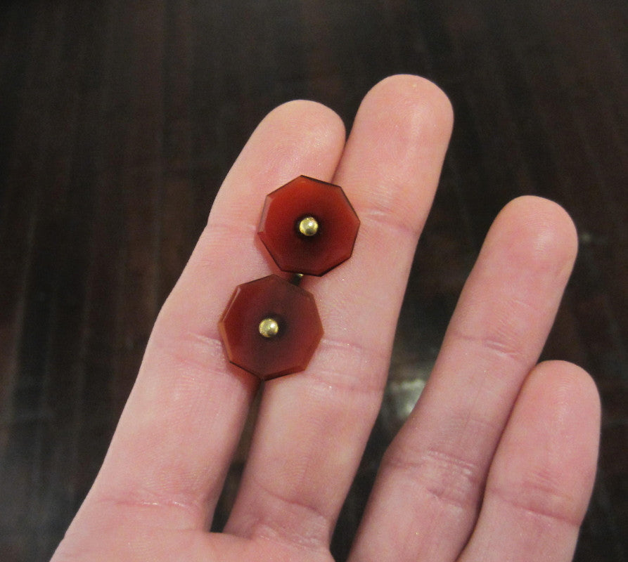 SOLD--Art Deco Carnelian Cufflinks Gold-filled c. 1930