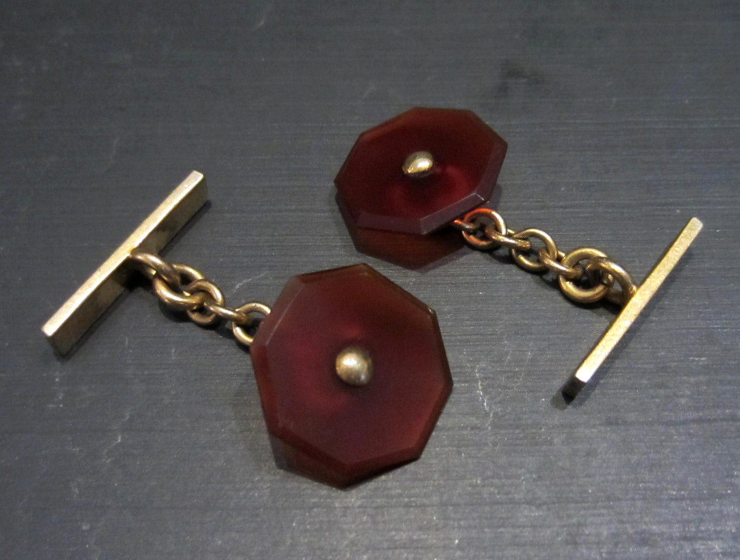 SOLD--Art Deco Carnelian Cufflinks Gold-filled c. 1930