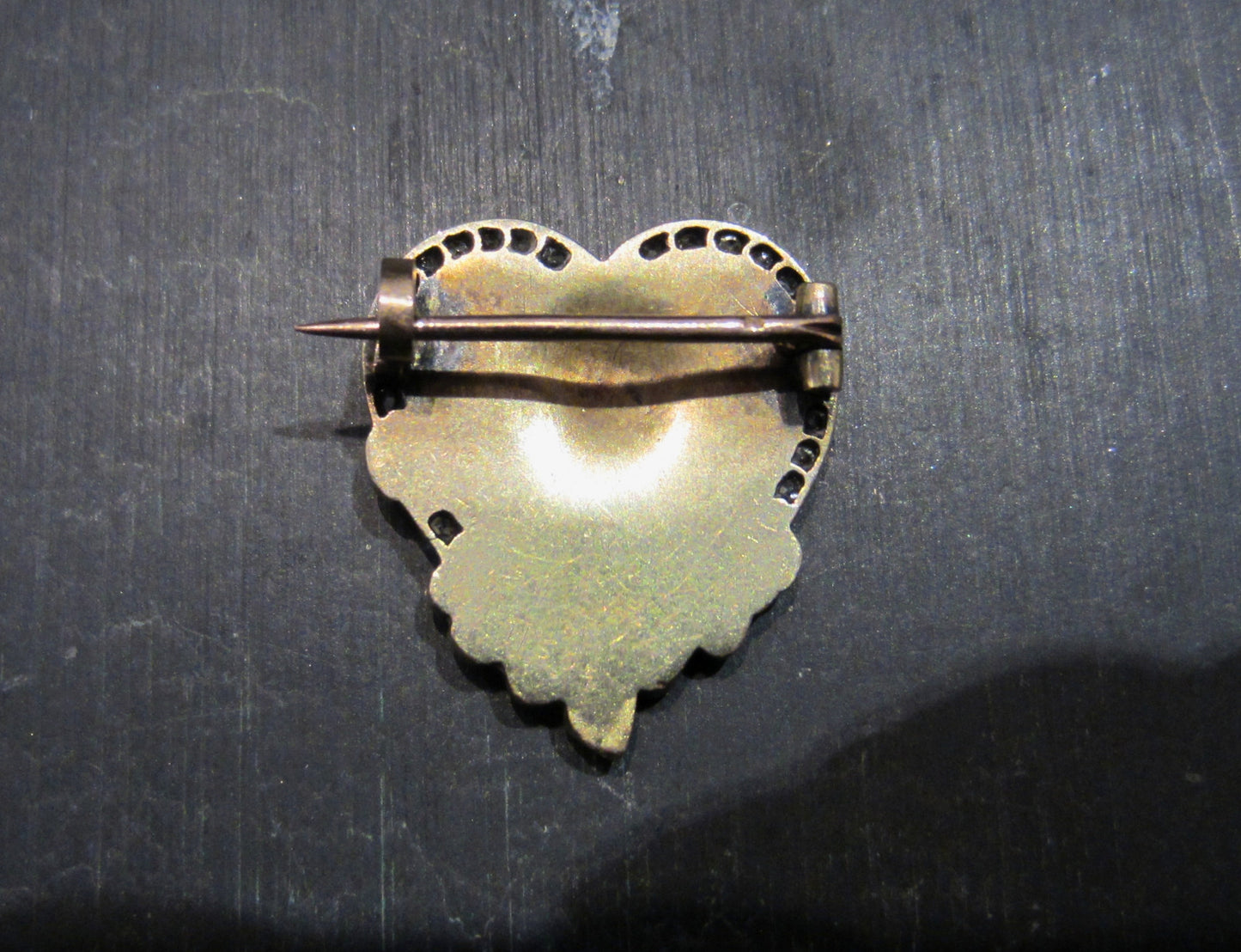 SOLD--Art Nouveau Diamond and Enamel Heart Brooch Silver/18k, French c. 1890