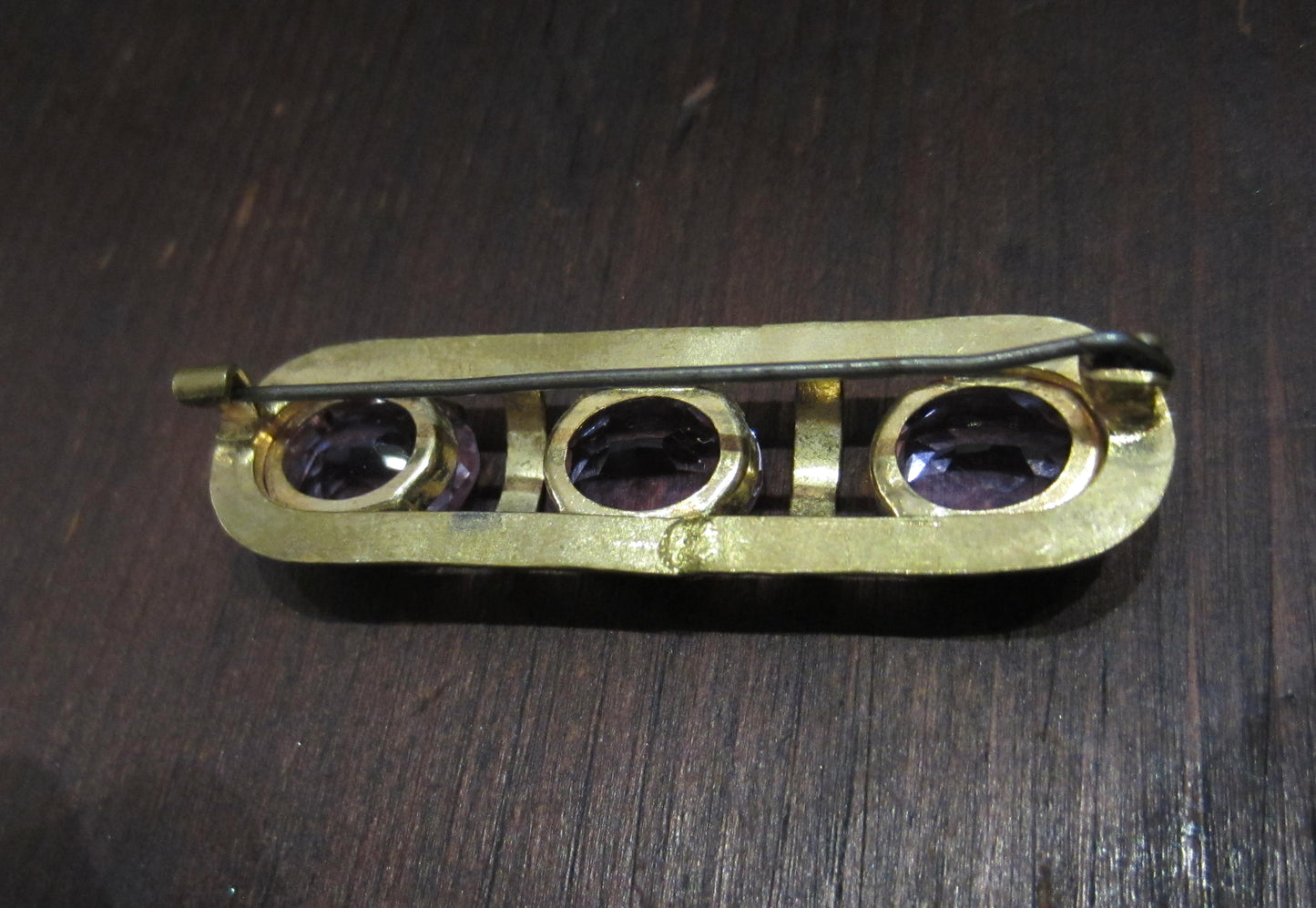 SOLD--Art Deco Color Change Glass Brooch Gilt Brass c. 1930