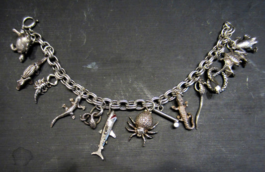 SOLD--Vintage "Creepy Crawlies" Charm Bracelet Sterling c. 1920-1950