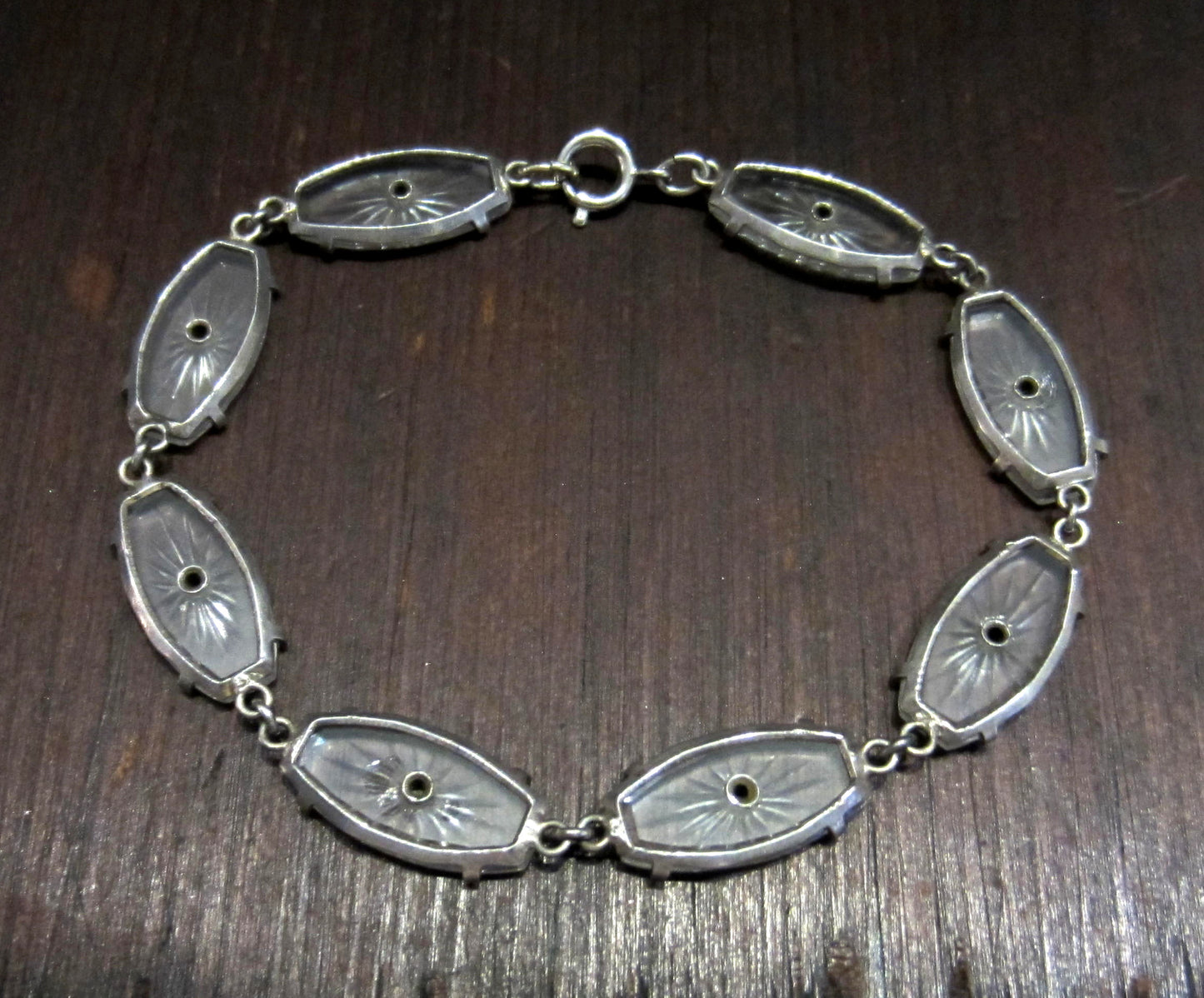 SOLD— Art Deco Marcasite and Crystal Bracelet Sterling c. 1930