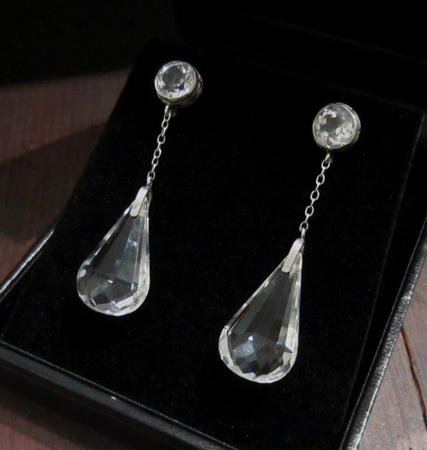 SOLD--Art Deco Crystal Drop Earrings Sterling c. 1930
