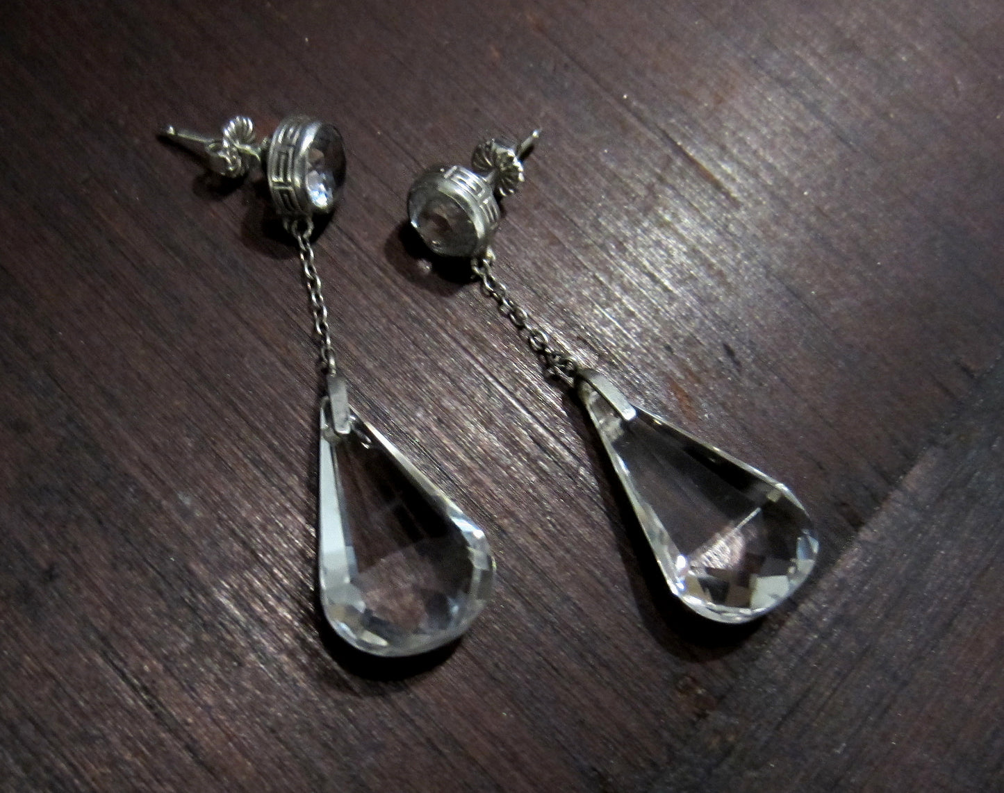 SOLD--Art Deco Crystal Drop Earrings Sterling c. 1930