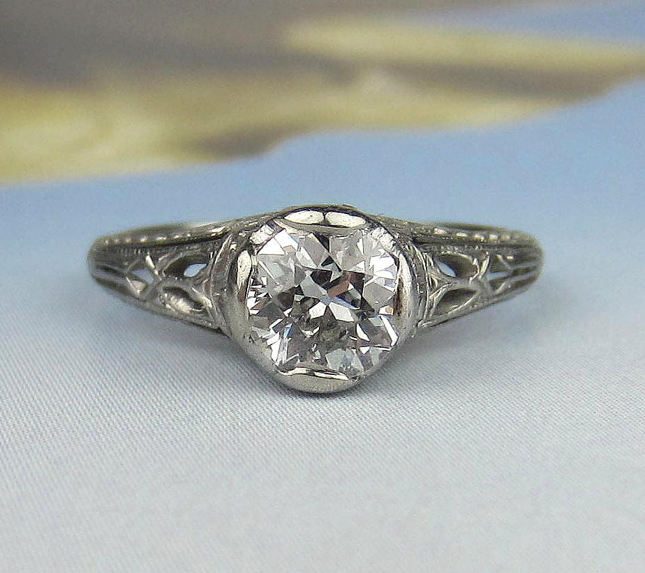 Art Deco Old European Diamond .55ct Engagement Ring Platinum c. 1920