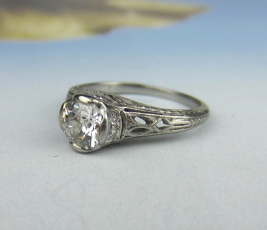 Art Deco Old European Diamond .55ct Engagement Ring Platinum c. 1920