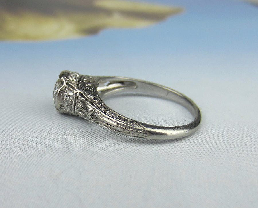 Art Deco Old European Diamond .55ct Engagement Ring Platinum c. 1920