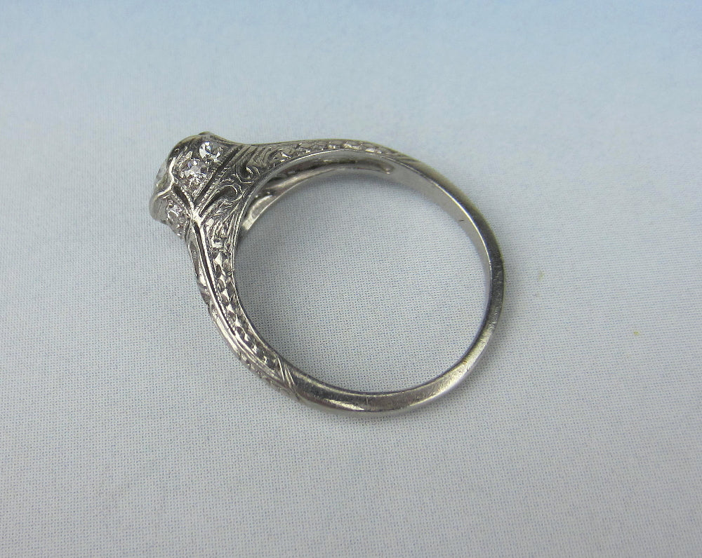 Art Deco Old European Diamond .55ct Engagement Ring Platinum c. 1920