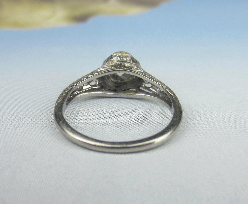 Art Deco Old European Diamond .55ct Engagement Ring Platinum c. 1920