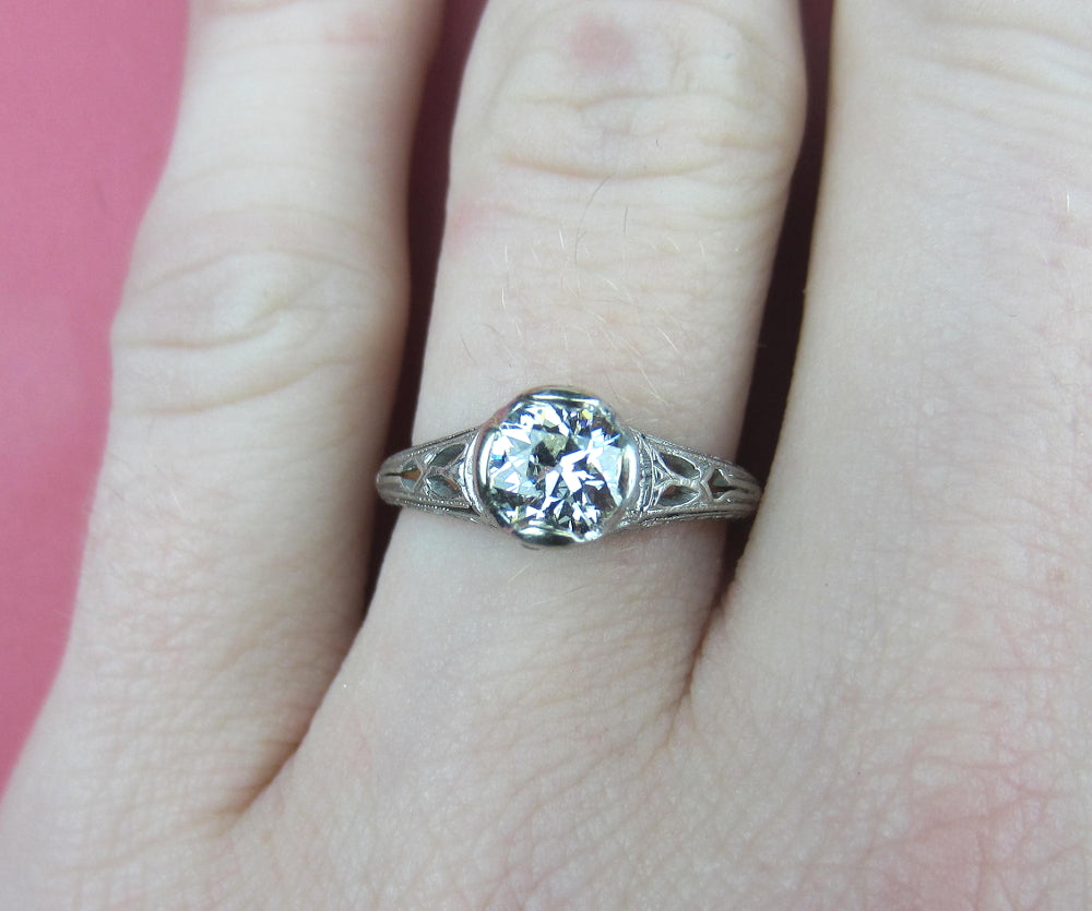 Art Deco Old European Diamond .55ct Engagement Ring Platinum c. 1920